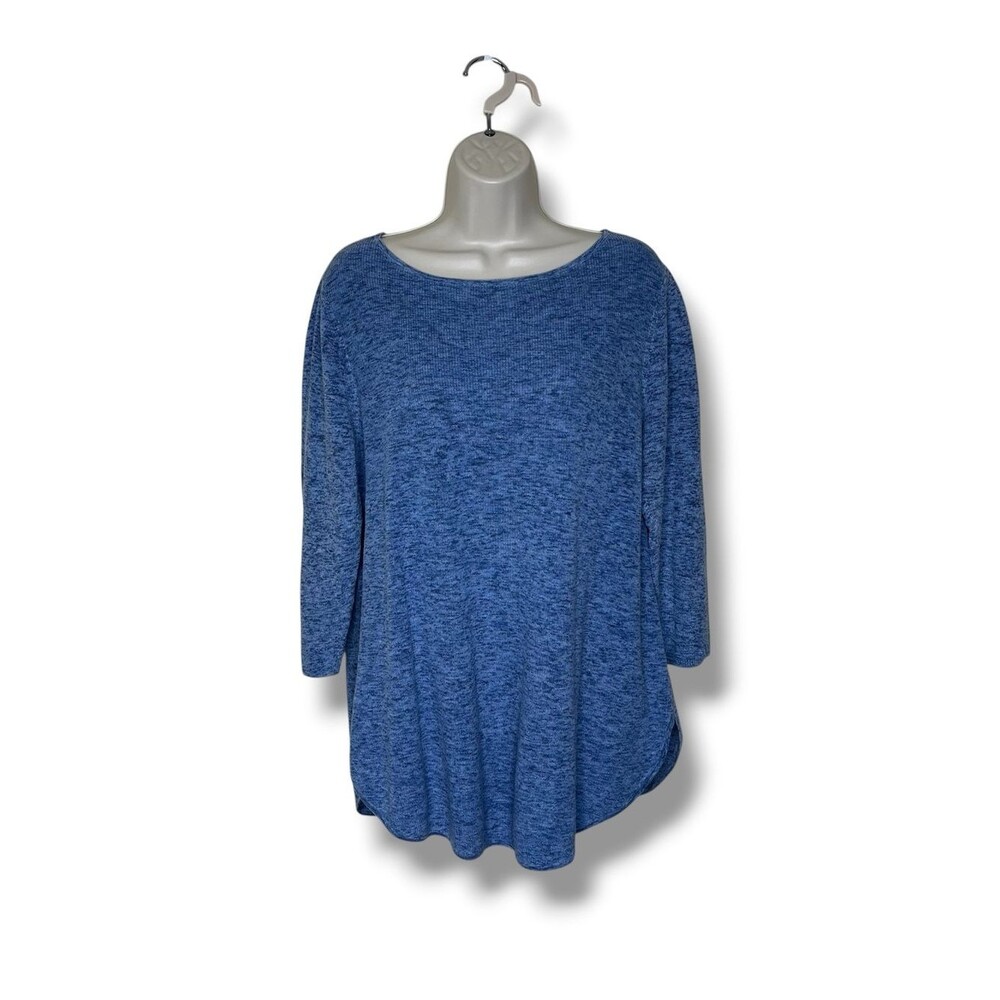 Eileen Fisher Organic Cotton Sweater Blue Marled Knit Tunic 3/4 Sleeve Women Med